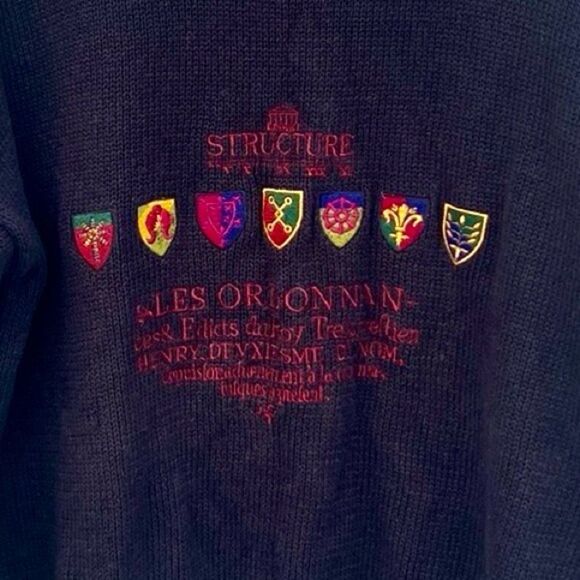 Vintage 1990s Structure Embroidered Knitted Sweater Sz M Pullover - Picture 4 of 6